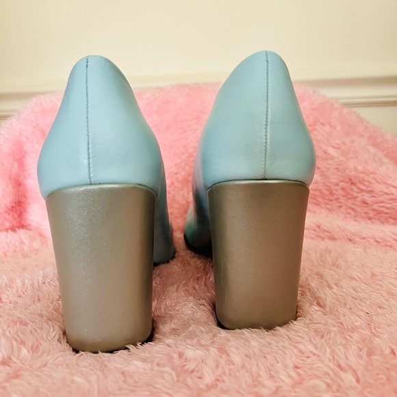 Graham Street Pastel Blue Leather Shoes With Silver Heels - Picture 2 of 10